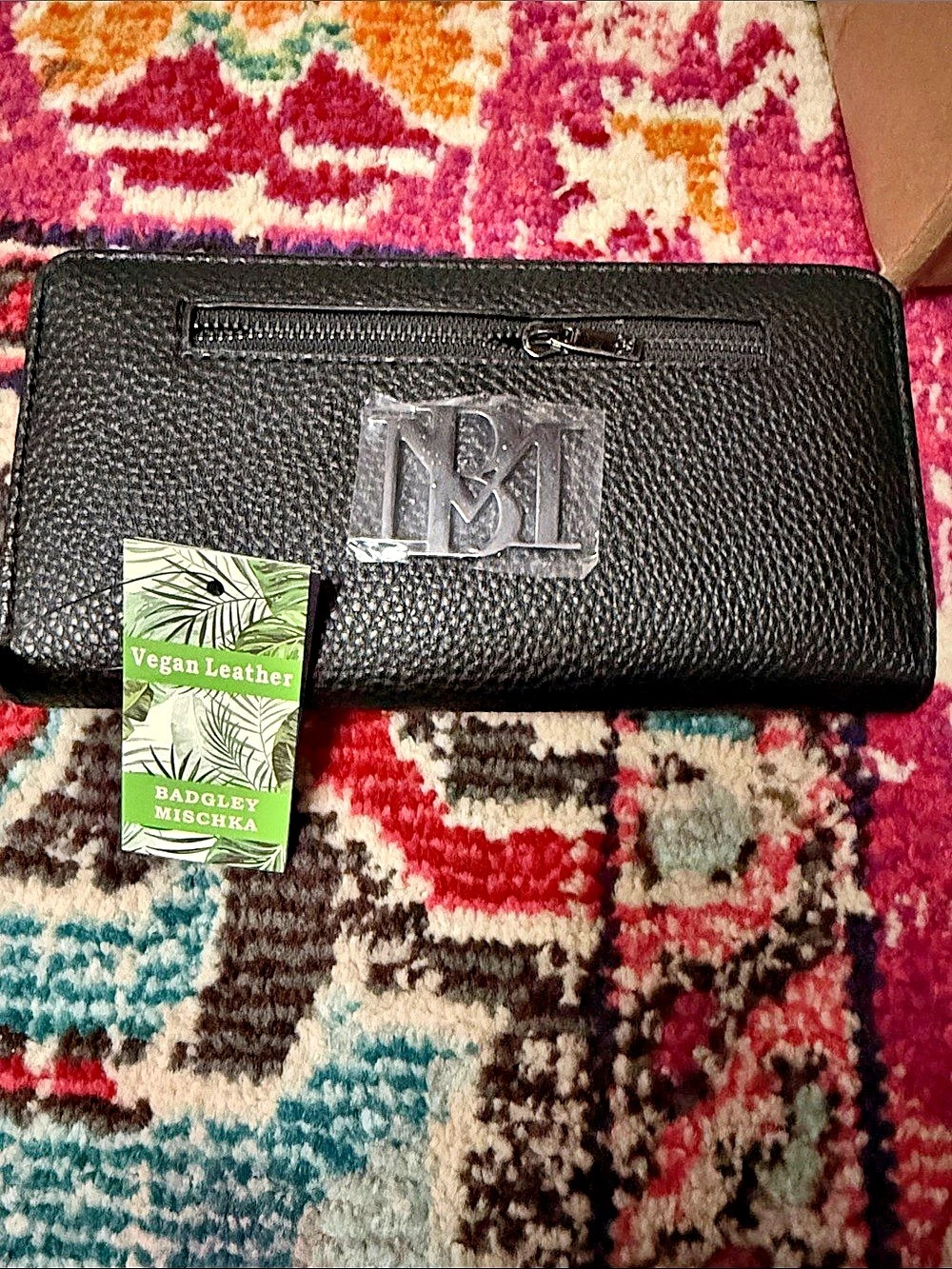RFID Zip Around Purse Vegan Leather Wallet in Black NWT